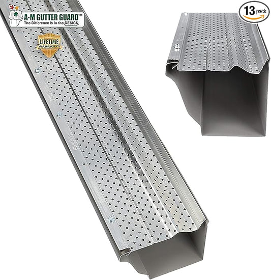 A-M Gutter Guard – Premium Heavy-Duty Lifetime Quality Aluminum - Leaf & Debris Protection, (6 Inch - 50 Feet, Mill Finish) - DIY Easy - Made in The USA