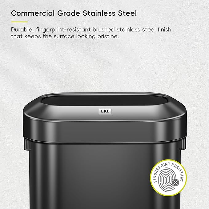 EKO Urban 16 Gallon/60 Liter Open Top Stainless Steel Slim Commercial Trash Can, Tall Kitchen Trash Bin, Heavy-Duty Commercial Grade Large Garbage Bin for Home, Office, Hotel, Restaurant, Matte Black