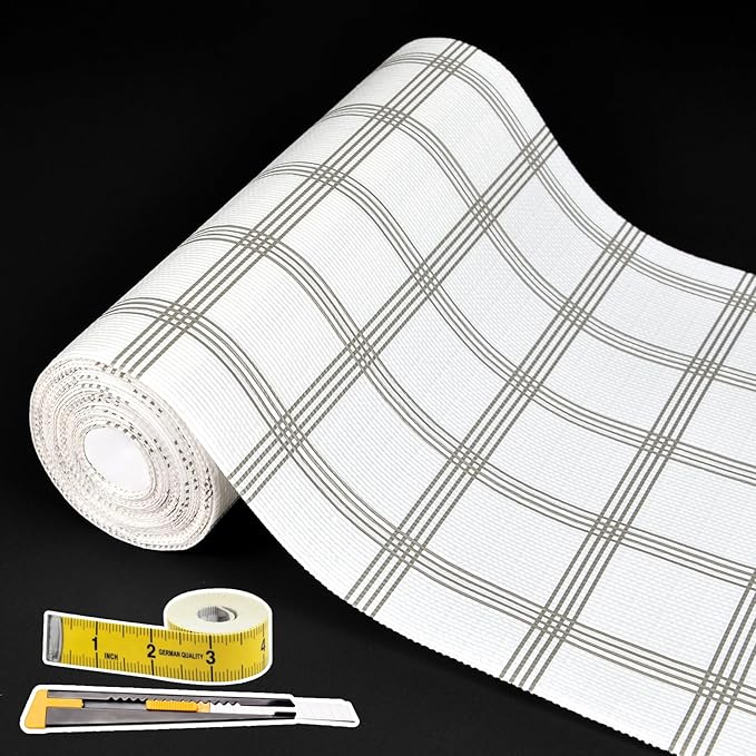 Shelf Liners for Kitchen Cabinets 12in x 30FT, Non Adhesive Drawer Liner White Square Thickened Shelf Liner Non-Slip Easy to Clean for Tool Box Refrigerator with Knife and Tape Measure