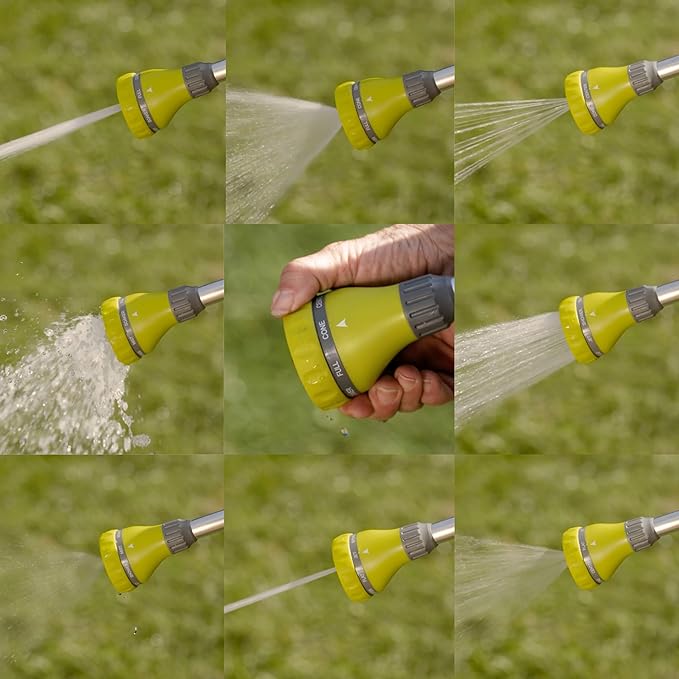 Watering Wand - The Relaxed Gardener 15" Garden Hose Nozzle Sprayer 8 Adjustable Spray Patterns and Thumb Control Shut Off Valve