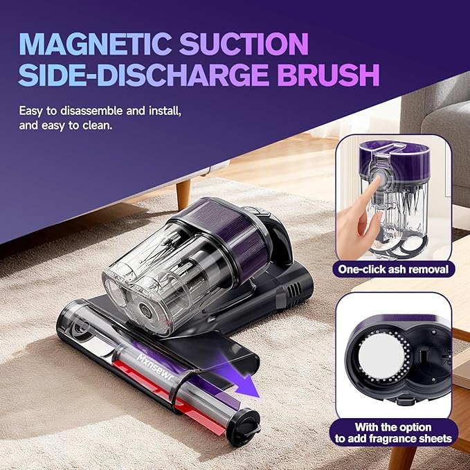 Mattress Vacuum Cleaner, Ultrasonic Bed Vacuum Cleaner with 18Kpa Strong Suction, 150°F Heat & 253.7nm UV-C Light, Intelligent Dual Cup, One-Click Dust Removal for Bed, Sofa, Pet Hair, Grey
