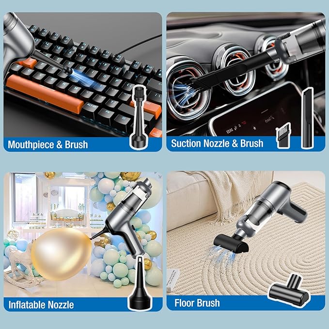 Fanisic Car Vacuum Handheld Vacuum Cleaner/Air Duster, 18000PA Strong Suction with Brushless Motor, Rechargeable Dust Buster/Hand Pump Low Noise for Car Detailing Home Office Cleaning