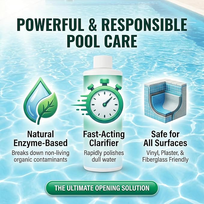 Pool Opening Chemical - 16 oz Treats Up to 20,000 Gallons - Pool Opening Kit Routine Additive (Clarifier Support) for Above Ground & Inground Pools, Chlorine or Salt Compatible – BubbyShine