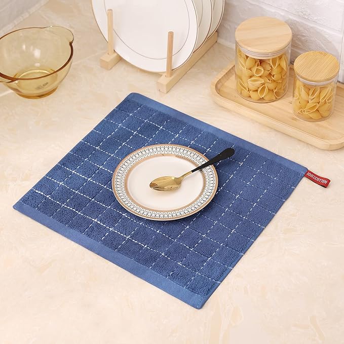 Mordimy 100% Cotton Terry Cloth Dish Cloths, Soft and Absorbent Checkered Dish Towels, Quick Drying Dish Rags for Washing Dishes, 6 Pack, 12 x 12 Inches, Navy