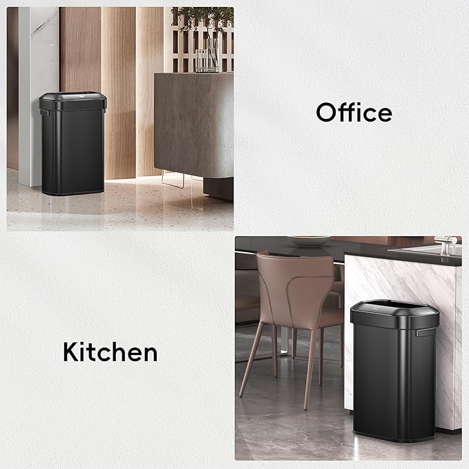 EKO Urban 16 Gallon/60 Liter Open Top Stainless Steel Slim Commercial Trash Can, Tall Kitchen Trash Bin, Heavy-Duty Commercial Grade Large Garbage Bin for Home, Office, Hotel, Restaurant, Matte Black
