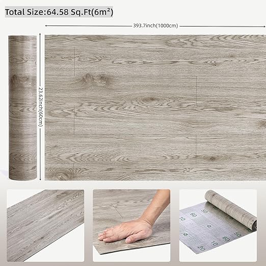 3D Peel and Stick Vinyl Floor Tile Roll Wood Plank Sticker 23"x393"/64 Sq.Ft, for Home Apartment Room Self Adhesive Easy DIY Removable Waterproof Thicken Floor Covering Dark Wood