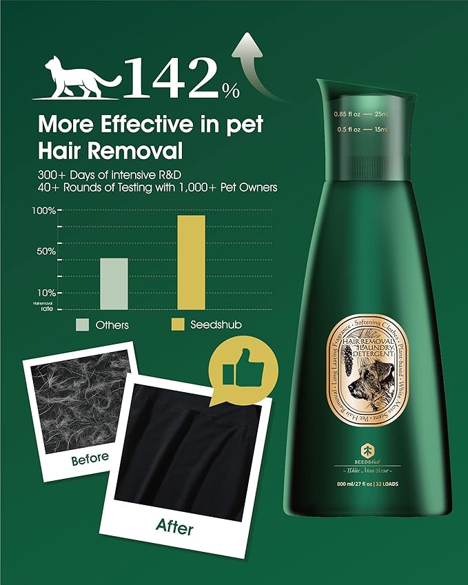 Pet Hair Remover for Laundry, 6-in-1 Dog Laundry Detergent Concentrate (Non-Dissolving), Repels Up to 90% Fur, Odor & Stain Remover, Cedar Scent, 27 fl oz, 32 Loads