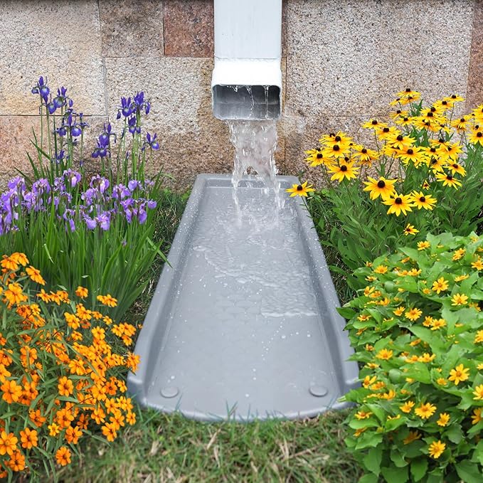 Splash Blocks for Gutters Downspouts, 24" Downspout Extensions for Rain Water Drainage, Thickened Gutter Splash Guard with Fixing Piles(2 Pack, Gray)