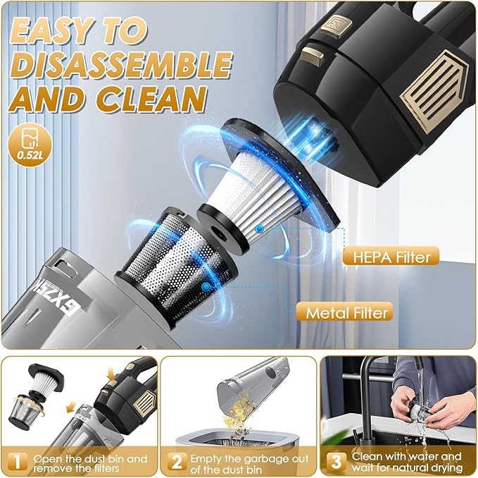 Handheld Vacuum Cordless, 15000PA Strong Suction Hand Held Car Vacuum Cleaner Rechargeable, Portable Hand Vacuum with Multi-Nozzles & Washable Filter for Home Office, Car, Pets