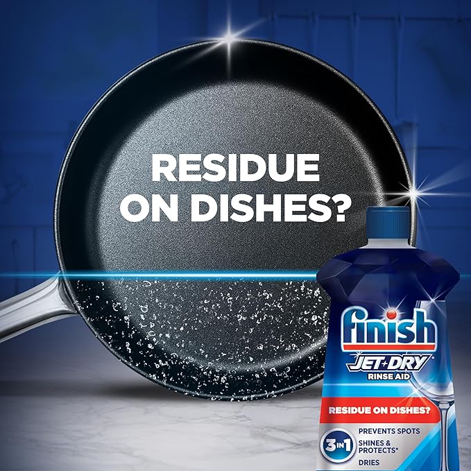 Finish Jet-Dry Dishwasher Rinse Aid, Compatible with Dishwasher Detergent, Prevents Spots & Residues, Dries, Shine & Protects, 16 oz, 155 Washes.