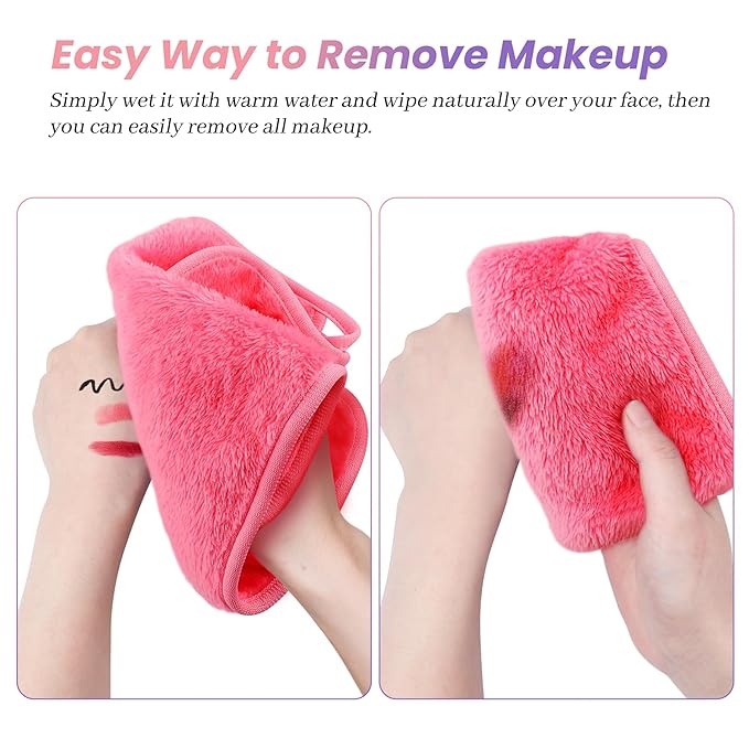 Reusable Makeup Remover Cloths 8 Pack, Ultra Soft Microfiber Facial Cleansing Cloths, Washable Makeup Remover Towels for All Skin Types,13x7 inch,Pink