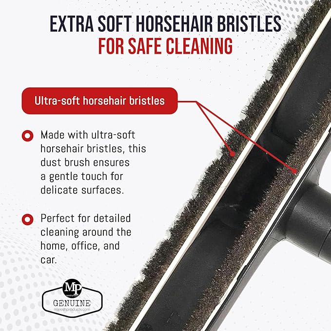 MP Maresh Products Vacuum Brush Attachment for Hardwood and Bare Floors or Walls - Wall Brush for Cleaning with Natural Horse Hair Bristles - 1 1/4 Inch Female ID Connection - 14-Inch with Wheels