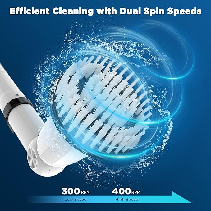 EcoGecko Electric Spin Scrubber, Bathroom Cleaner, Power Shower Cleaning Brush with Extendable Handle & 4 Brush Heads, Dual Speed & USB-C Charging, Shower Scrubber for Bathtub, Tile, and Floor