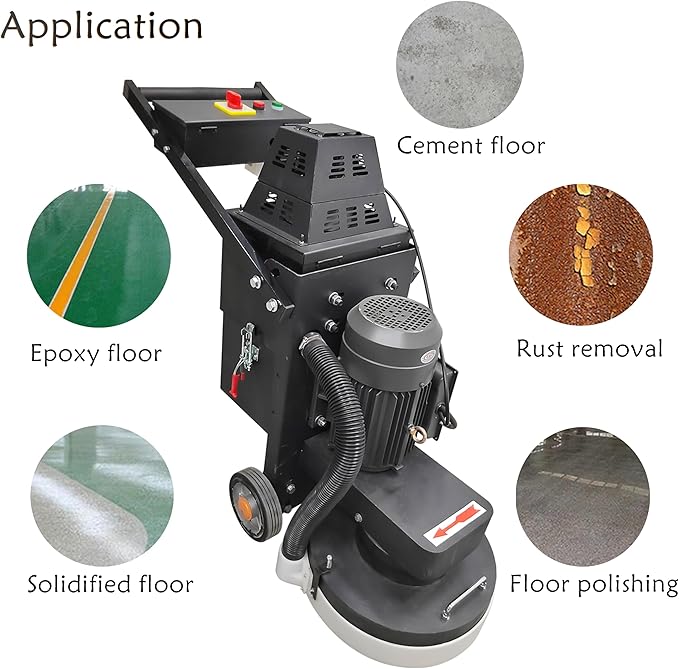 TECHTONGDA Concrete Floor Grinder Polisher 5 Head Grinding Base 14.9in Grinding Width with Built-in Dust Collection Fan for Construction Sites Industrial Workshops Garage 220v/4kW