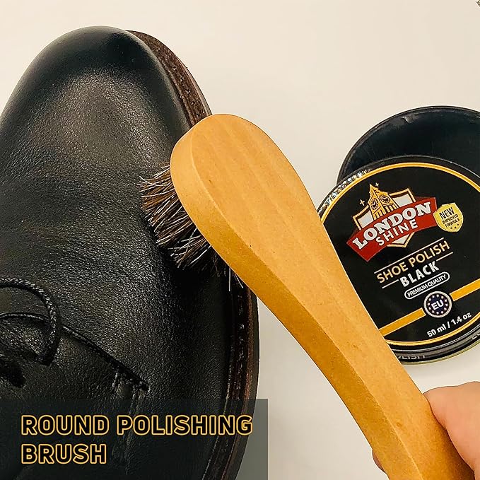 Shoe Brush 4 Pcs Horsehair Shine Shoes Brush Kit Dauber Applicator for Cleaning Leather Shoes Boots Suede Cleaner Brush Buffing Brush with Microfiber Shoe Cleaning Cloth Premium Shoe Polish Kit.