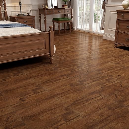 Yenhome 6"X36" Vinyl Kitchen Floor Tiles Peel and Stick Waterproof Temporary Bathroom Flooring Peel and Stick Floor Tile Brown Wood Self Adhesive Scratch-Resistant Vinyl Flooring (35plank, 52.5sq.Ft)