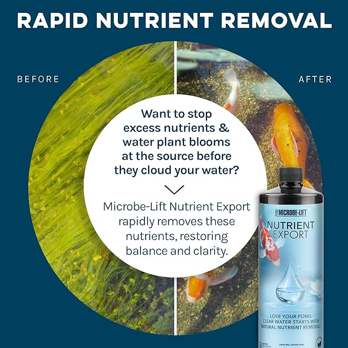 MICROBE-LIFT Nutrient Export Pond Water Clarifier, Natural Nutrient Remover to Combat Cloudy Water and Maintain Balance, 32 Fl Oz