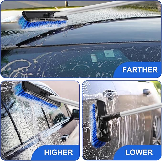 62" Car Wash Brush Mop with Long Handle, 10" Soft Bristle Scrub Scratch-Free Car Cleaning Brush Supplies Broom Kit for RV Boat Truck SUV, House Siding, Snow, Floors, Extension Aluminum Alloy