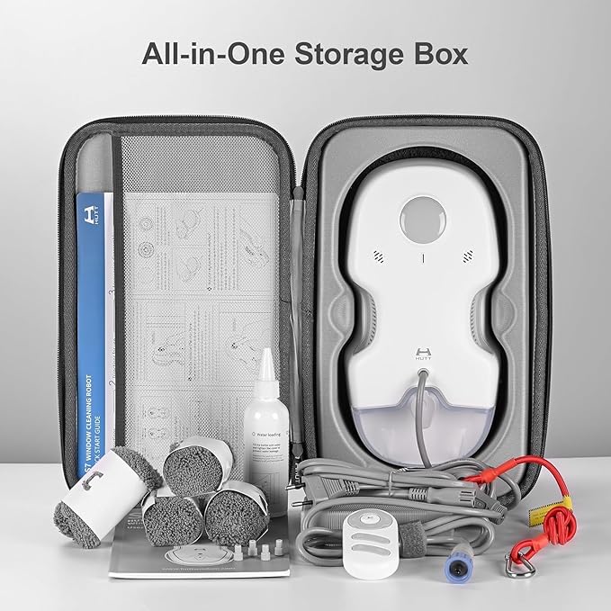 HUTT S7 Window Cleaning Robot, 6500Pa Suction, 3D Floating Chassis, HydroJet Water Spray 80ml Tank, Multiple Safety Systems, SLAM 4.0 Navigation, 8 x Cloths, All-in-One Storage Box