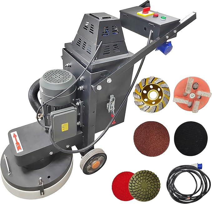 TECHTONGDA Concrete Floor Grinder Polisher 5 Head Grinding Base 14.9in Grinding Width with Built-in Dust Collection Fan for Construction Sites Industrial Workshops Garage 220v/4kW