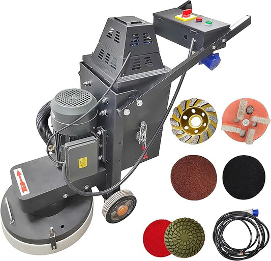 TECHTONGDA Concrete Floor Grinder Polisher 5 Head Grinding Base 14.9in Grinding Width with Built-in Dust Collection Fan for Construction Sites Industrial Workshops Garage 220v/4kW