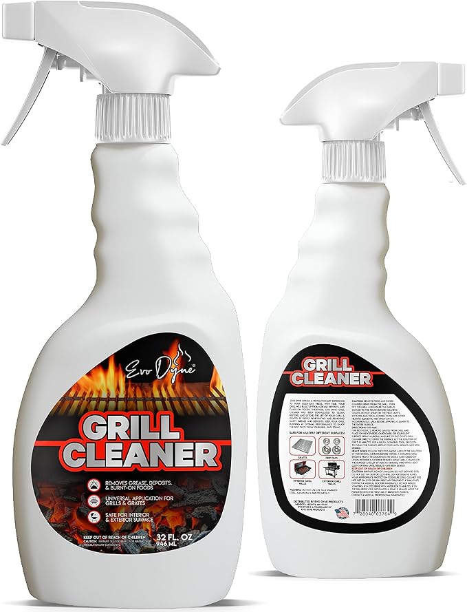 Evo Dyne Grill Cleaner Spray (32 oz), Made in USA - Quickly Cleans BBQ Burnt-on Foods and Grease from Grill Grates - Heavy Duty, Fast-Acting Formula, Less Scrubbing - Food Safe Grill & Oven Degreaser (3-Pack)