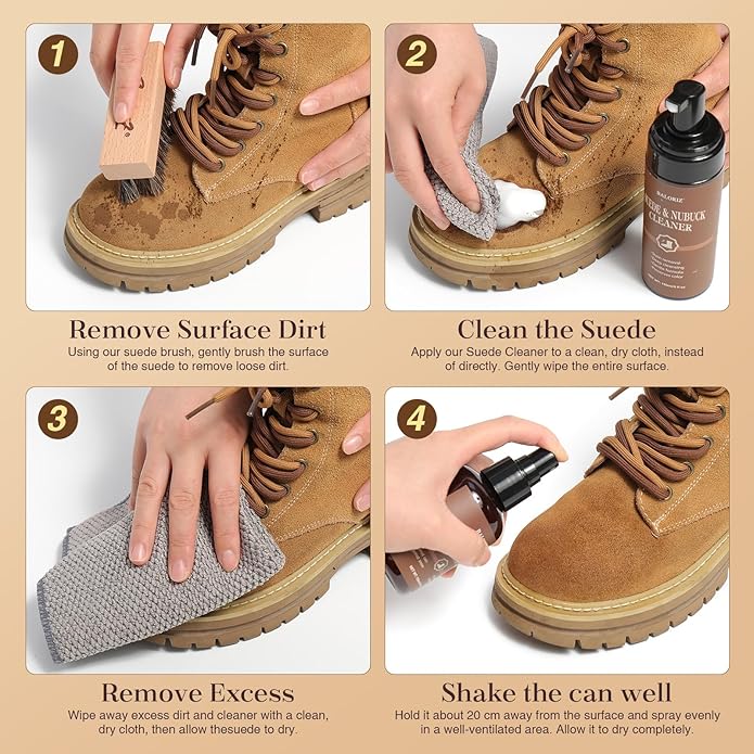 Suede & Nubuck Care Kit, 5-Piece Set with Cleaner, Protector, Suede Brush & Eraser Clean, Microfiber Cloth, Premium Care Kit Protect for Shoes, Boots, Uggs, Furniture, Jackets, Bags and Apparel