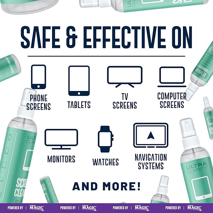 Powered by Nano Magic Screen Cleaner Spray 3-Pack, 6oz Sprays | Optical Grade Solution, Streak-Free Shine | Electronic Wipes Ideal for Touchscreen, Phone Screen, Laptop, Tablet