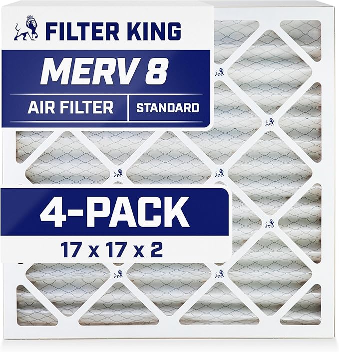 Filter King 17x17x2 Air Filter | 4-PACK | MERV 8 HVAC Pleated A/C Furnace Filters | MADE IN USA | Actual Size: 17 x 17 x 1.75"