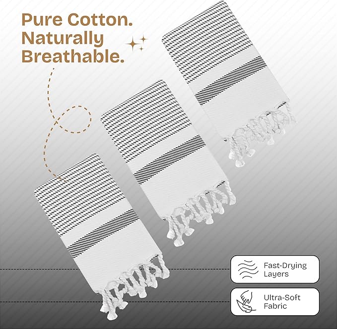 Black Turkish Kitchen Towels 16x26 Inch, 12 Pack, 100% Cotton, Ultra Absorbent, Soft, Fast Dry, Machine Washable, Dish Towel with Tassels for Drying Dishes, Cleaning, Everyday Use