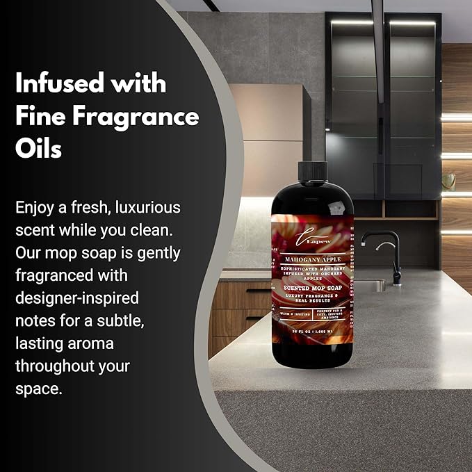 Luxury Floor Cleaner, Scented Mop Soap Concentrate | Hard Floor Cleaner for Tile, Vinyl, Laminate, LVP & Sealed Hardwood | Low-Foam, Streak-Free | 36 oz | Mahogany Apple
