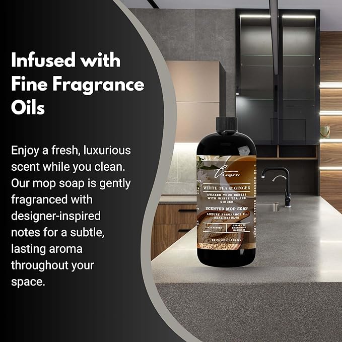 Luxury Floor Cleaner, Scented Mop Soap Concentrate | Hard Floor Cleaner for Tile, Vinyl, Laminate, LVP & Sealed Hardwood | Low-Foam, Streak-Free | 36 oz | White Tea & Ginger