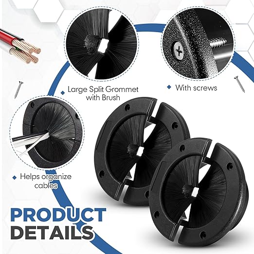 2 Pack 4" Round Brush Grommet Large Split Grommet Raised Floor Airflow Management for Home Data Center Wall Floor Cable Management