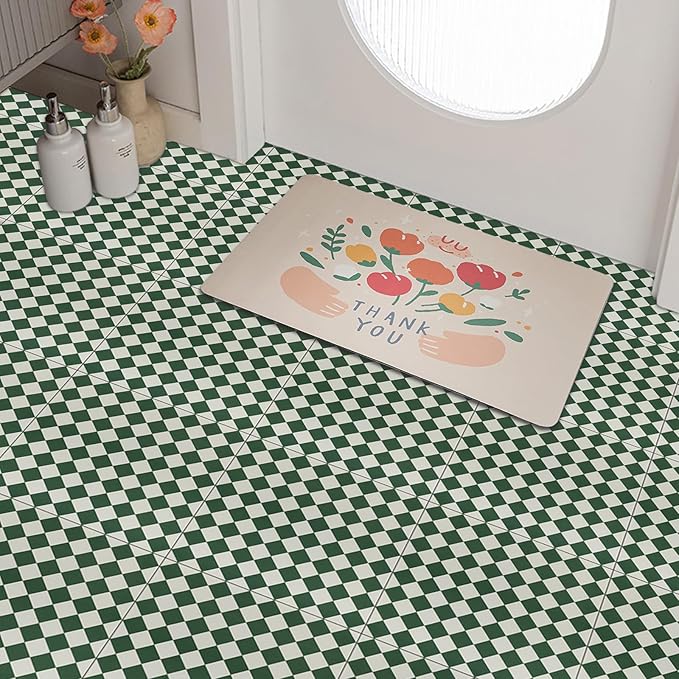 Elffloor Peel and Stick Floor Tile: 20pc 11.8 * 11.8in Self-Adhesive Waterproof Vinyl Flooring Green and White Tiles Sticker for Bathroom, Kitchen, Bedroom, Living Room