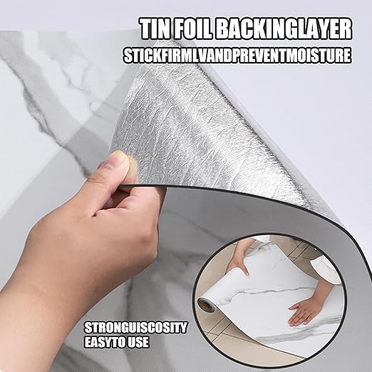 Luxury Thicken Matte Grey White Marble Peel and Stick Floor Tiles Self-Adhesive Vinyl Flooring Roll-DIY Easy for Wall and Floor,Hard Surface/Waterproof/Anti Slip (Not Real Marble, 17.72 "W x 393.7" L)