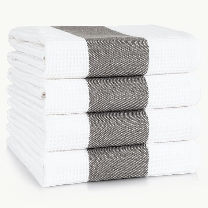 American Soft Linen Dish Towels, 100% Cotton Dish Cloths for Kitchen, 4 Packed Soft Absorbent Quick Dry Kitchen Towels, Gray