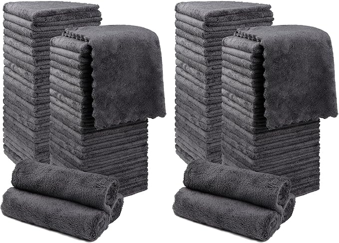 Orighty Washcloths 96 Pack, Ultra Soft Face Cloths 12 x 12 inch, Absorbent & Quick Drying Coral Velvet Washcloth Bulk, Multi-Purpose Face Cloth for Household, Cleansing and Sport (Grey)