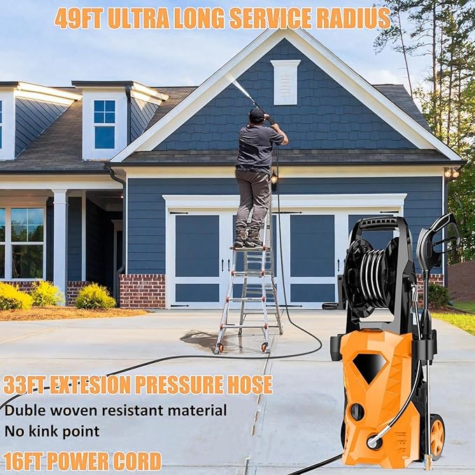 Pressure Cleaner High Power Cleaner with 4 Pressure Nozzle and Soap Bottle for Home, Car Washing, Fence Cleaning, Patio (Light Orange)