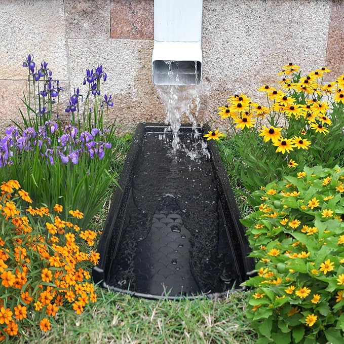 Splash Blocks for Gutters Downspouts, 24" Downspout Extensions for Rain Water Drainage, Thickened Gutter Splash Guard with Fixing Piles(2 Pack, Black)