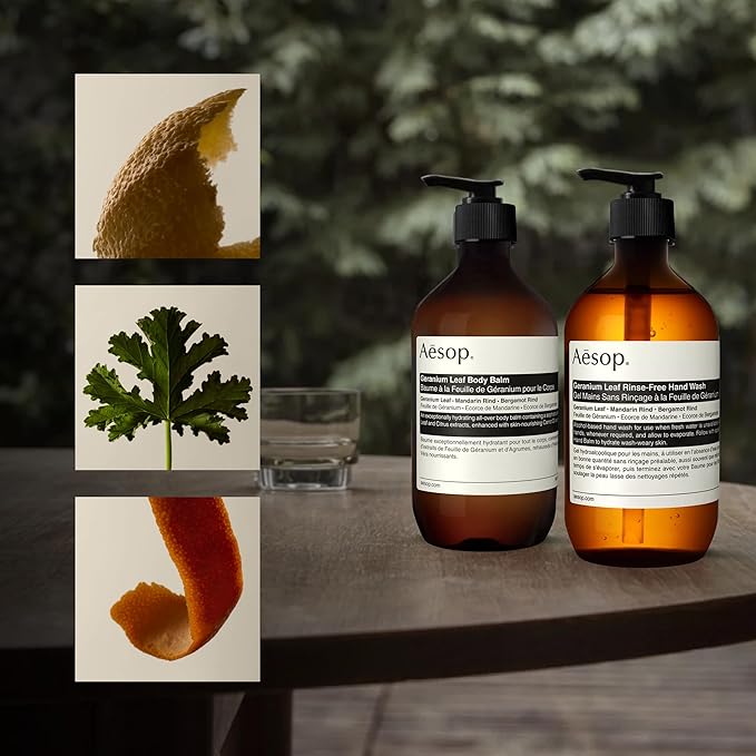 Aesop Geranium Leaf Body Cleanser & Balm Set | Citrus & Fresh Duo to Cleanse and Hydrate Skin | Geranium Leaf, Mandarin Rind, Bergamot Rind | 16.9 oz / 500mL (Set of 2)