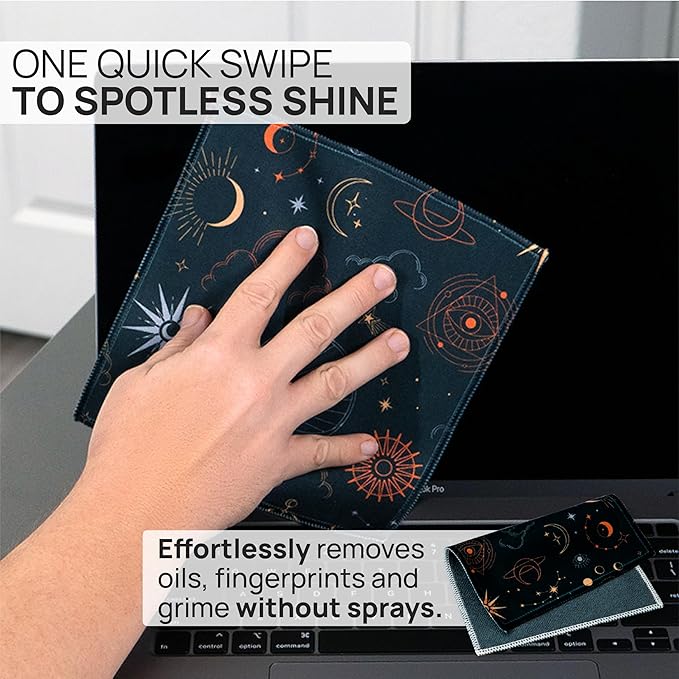 Quick Cloth Microfiber Glasses Cleaning Cloths – 8x8, Astrology, 1 Pack with Case | Double-Sided Lens Cleaner for Eyeglasses, Camera, Screens & Glass | Reusable Microfiber Glass Polishing Cloths