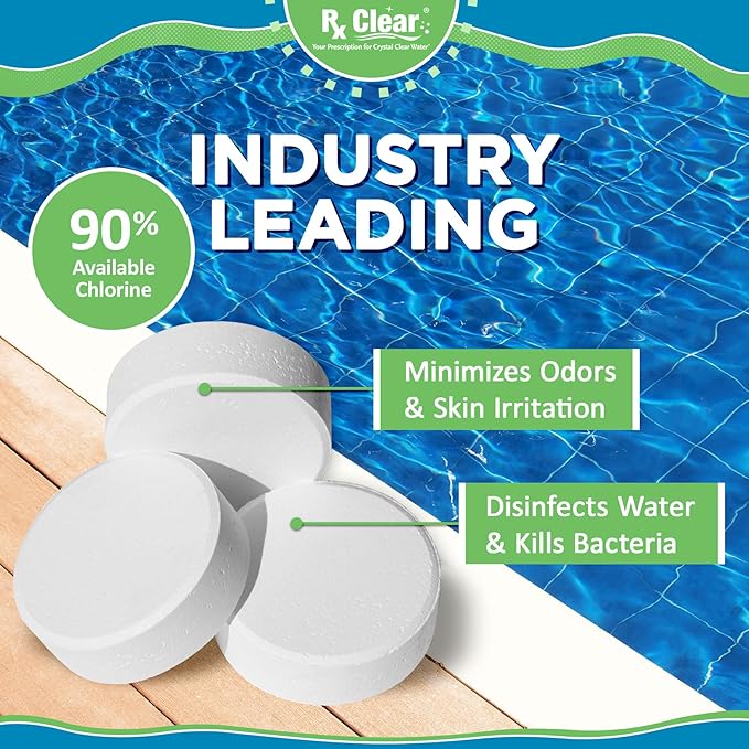 Rx Clear 3" Inch Chlorine Tabs | 5 Pounds | Individual Stabilized Chlorinating Tablets for Sanitizing Swimming Pools | Long Lasting, Slow Dissolving, and UV Protected