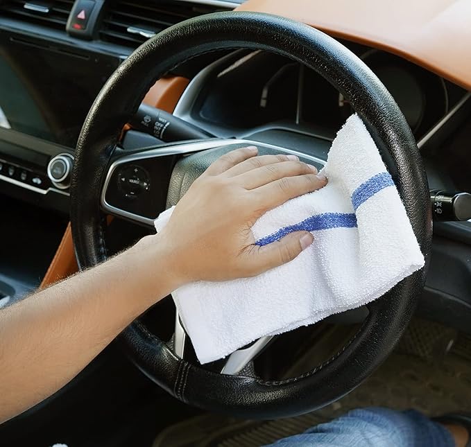 Bar Mops Blue Stipe Pack of 36 Kitchen Towels 16x19 Multi-Purpose for Home, Restaurant and Cleaning White Absorbent Washcloth Dishcloths Sets, Reusable Dish, Cloths Rags