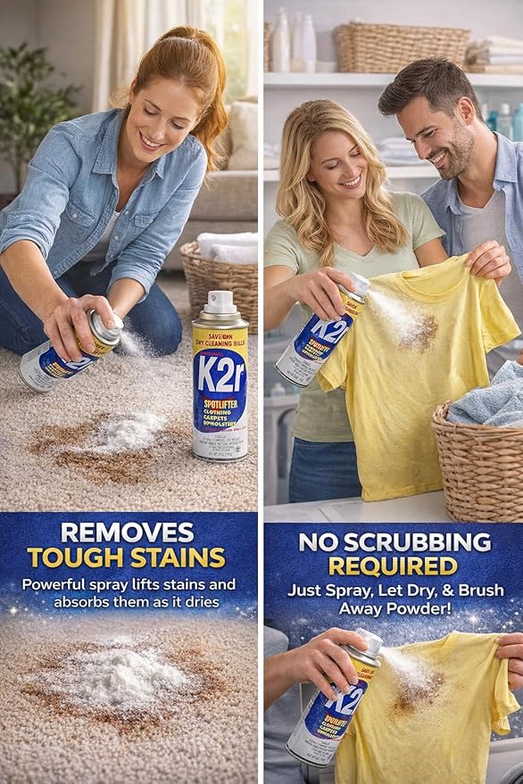 K2R SpotLifter Spot Remover Spray – Quick-Drying Stain Remover for Clothing, Carpets, Upholstery & Wallpaper – Built-In Brush Cap for No-Mess Touch-Ups – 10oz (1, 1)
