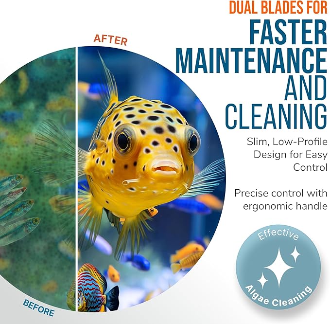 FLIPPER EDGE MAX Magnetic 2-in-1 Aquarium Cleaner for Glass and Acrylic Tanks up to 1 Inch (24mm) Thick – Dual Blade Design with Floating Algae Scraper and Cleaning Tool – LTD Clownfish
