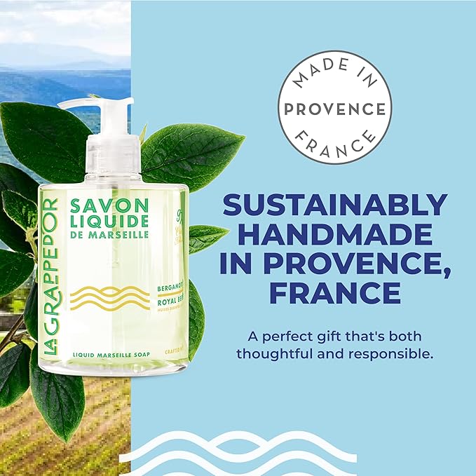 La Grappe d'Or Royal Bergamot Marseille Hand Soap with Essential Oils | Handmade in France from Moisturizing Organic Olive & Coconut Oil | Natural, Cruelty-Free & Vegan, 16.90 oz Liquid