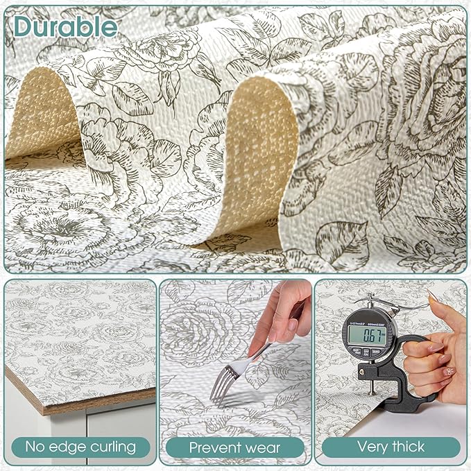 Drawer and Shelf Liner, Non-Slip Kitchen Cabinet Liners Non-Adhesive Thick Strong Grip Waterproof Washable Mats Protect Dresser Shelves Cupboard Bathroom Cabinets, Rose, 24 in X 30 FT