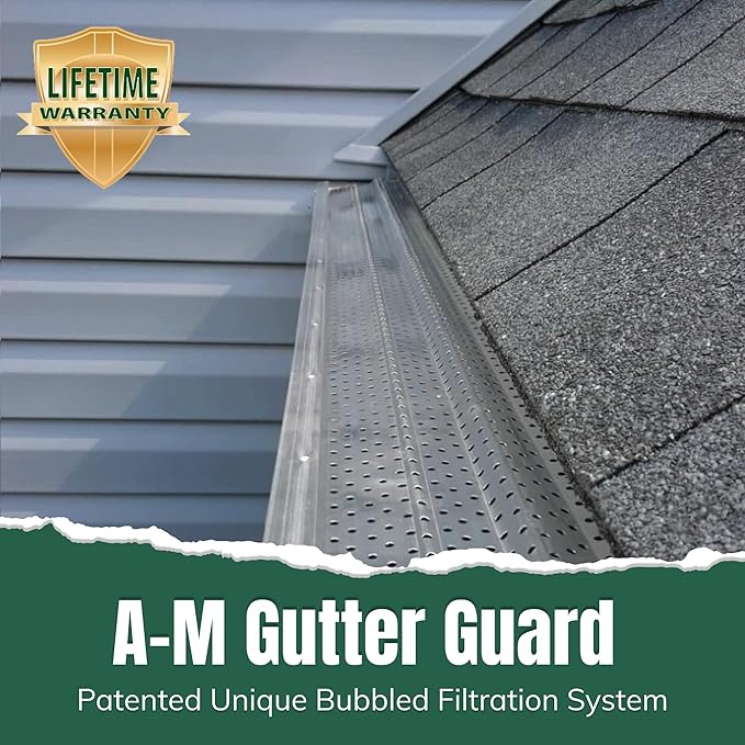 A-M Gutter Guard – Premium Heavy-Duty Lifetime Quality Aluminum - Leaf & Debris Protection, (5 Inch - 100 Feet, Mill Finish) - DIY Easy - Made in The USA