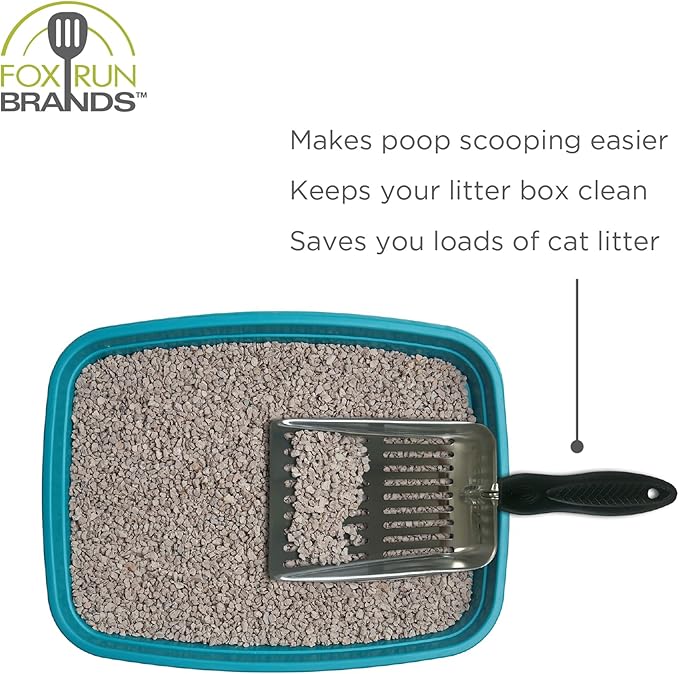 Fox Run Stainless Steel Cat Litter Scooper, 10" Litter Box Scooper with Long Handle