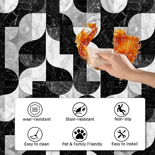 Nuxovilar Matte Black White Grey Peel and Vinyl Flooring10-Pack, Stick Floor Tile, 12x12 inch Self Adhesive Waterproof Flooring Wood Planks for Kitchen,Bedrooms